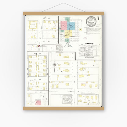 Old map wall art mockup — magnetic wood frame on white wall — Sanborn Fire Insurance Map from Villisca, Montgomery County, Iowa (1912) â€” Complete Set
