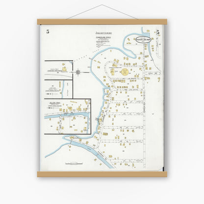 Old map wall art mockup — magnetic wood frame on white wall — Sanborn Fire Insurance Map from Buckeye Lake, Licking County, Ohio (1929), Sheet #0005