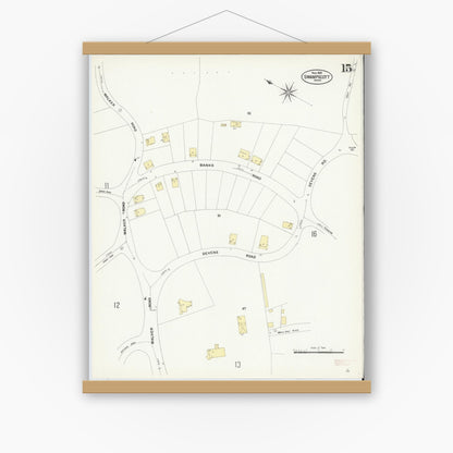 Old map wall art mockup — magnetic wood frame on white wall — Sanborn Fire Insurance Map from Swampscott, Essex County, Massachusetts (1907), Sheet #0015