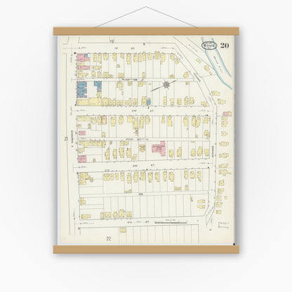 Old map wall art mockup — magnetic wood frame on white wall — Sanborn Fire Insurance Map from Rome, Oneida County, New York (1914), Sheet #0020