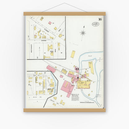 Old map wall art mockup — magnetic wood frame on white wall — Sanborn Fire Insurance Map from Rahway, Union County, New Jersey (1901), Sheet #0016