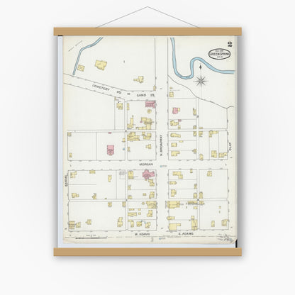 Old map wall art mockup — magnetic wood frame on white wall — Sanborn Fire Insurance Map from Green Springs, Sandusky And Seneca Counties, Ohio (1893), Sheet #0002