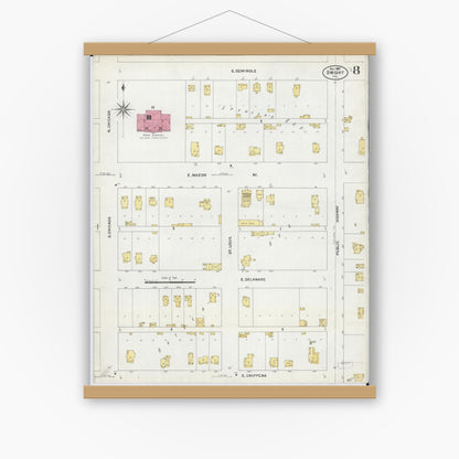 Old map wall art mockup — magnetic wood frame on white wall — Sanborn Fire Insurance Map from Dwight, Livingston County, Illinois (1907), Sheet #0008