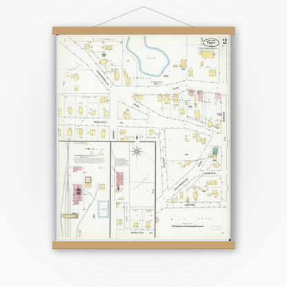 Old map wall art mockup — magnetic wood frame on white wall — Sanborn Fire Insurance Map from Troy, Madison County, Illinois (1909), Sheet #0002