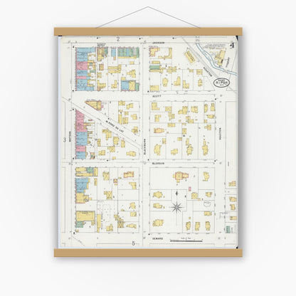 Old map wall art mockup — magnetic wood frame on white wall — Sanborn Fire Insurance Map from Ripon, Fond du Lac County, Wisconsin (1898), Sheet #0004