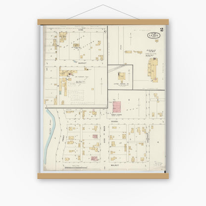 Old map wall art mockup — magnetic wood frame on white wall — Sanborn Fire Insurance Map from La Rue, Marion County, Ohio (1891), Sheet #0002
