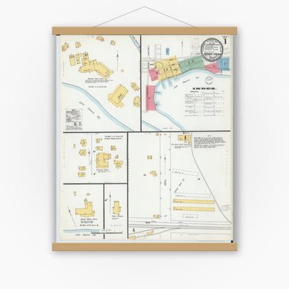 Old map wall art mockup — magnetic wood frame on white wall — Sanborn Fire Insurance Map from Harbor Springs, Emmet County, Michigan (1900) - Complete Map Set