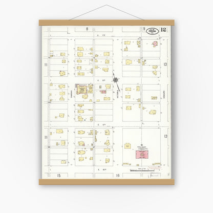 Old map wall art mockup — magnetic wood frame on white wall — Sanborn Fire Insurance Map from Corona, Riverside County, California (1911), Sheet #0012