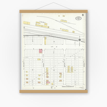 Old map wall art mockup — magnetic wood frame on white wall — Sanborn Fire Insurance Map from Gary, Lake County, Indiana (1911), Sheet #0008