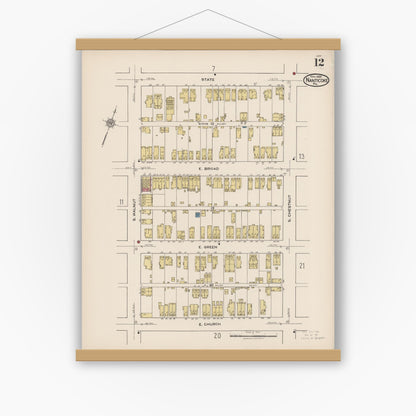Old map wall art mockup — magnetic wood frame on white wall — Sanborn Fire Insurance Map from Nanticoke, Luzerne County, Pennsylvania (1920), Sheet #0012