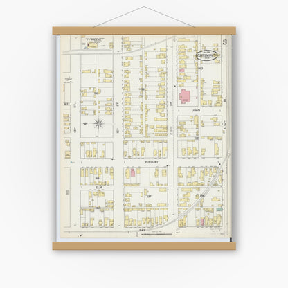 Old map wall art mockup — magnetic wood frame on white wall — Sanborn Fire Insurance Map from Portsmouth, Scioto County, Ohio (1892), Sheet #0003