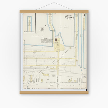 Old map wall art mockup — magnetic wood frame on white wall — Sanborn Fire Insurance Map from Ashland, Ashland County, Wisconsin (1886), Sheet #0011