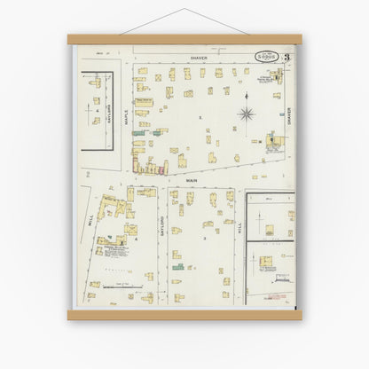 Old map wall art mockup — magnetic wood frame on white wall — Sanborn Fire Insurance Map from Sodus, Wayne County, New York (1894), Sheet #0003
