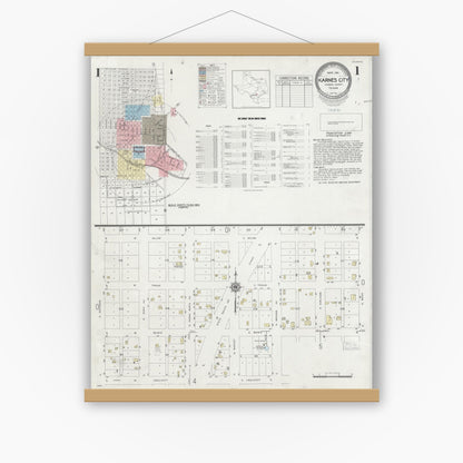 Old map wall art mockup — magnetic wood frame on white wall — Sanborn Fire Insurance Map from Karnes City, Karnes County, Texas (1951), Sheet #0001
