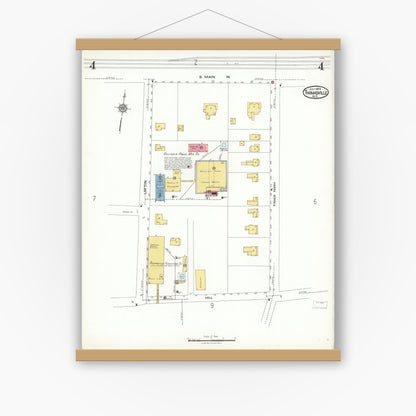 Old map wall art mockup — magnetic wood frame on white wall — Sanborn Fire Insurance Map from Thomasville, Davidson County, North Carolina (1923), Sheet #0004