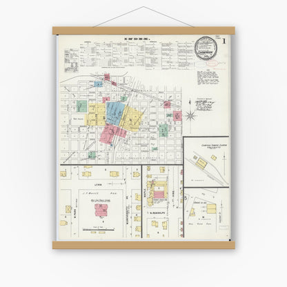 Old map wall art mockup — magnetic wood frame on white wall — Sanborn Fire Insurance Map from Champaign, Champaign County, Illinois (1897), Sheet #0001