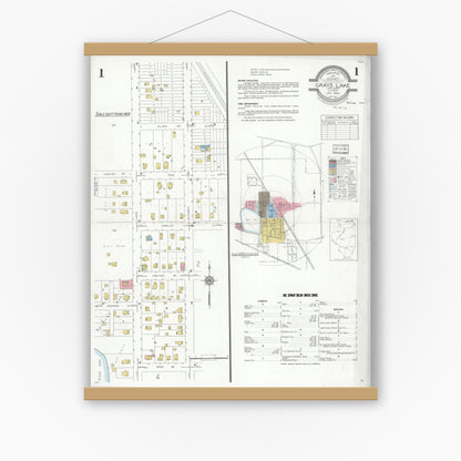 Old map wall art mockup — magnetic wood frame on white wall — Sanborn Fire Insurance Map from Grays Lake, Lake County, Illinois (1934), Sheet #0001