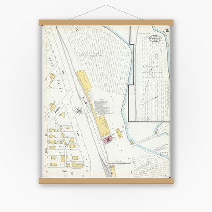 Old map wall art mockup — magnetic wood frame on white wall — Sanborn Fire Insurance Map from Phillips, Price County, Wisconsin (1901), Sheet #0002