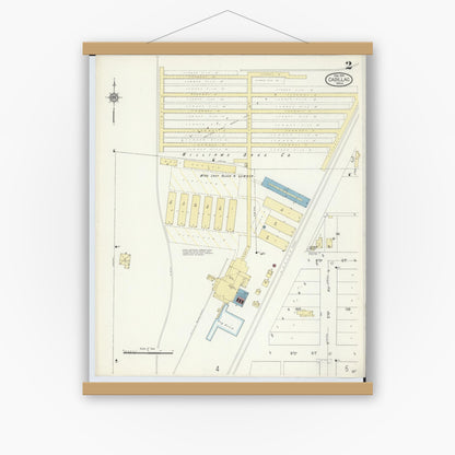Old map wall art mockup — magnetic wood frame on white wall — Sanborn Fire Insurance Map from Cadillac, Wexford County, Michigan (1914), Sheet #0002