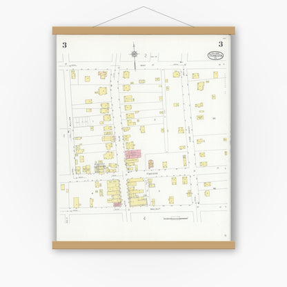 Old map wall art mockup — magnetic wood frame on white wall — Sanborn Fire Insurance Map from Tionesta, Forest County, Pennsylvania (1930), Sheet #0003