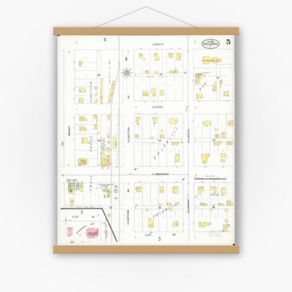 Old map wall art mockup — magnetic wood frame on white wall — Sanborn Fire Insurance Map from Eagle Grove, Wright County, Iowa (1900), Sheet #0005