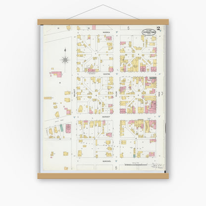 Old map wall art mockup — magnetic wood frame on white wall — Sanborn Fire Insurance Map from Germantown, Montgomery County, Ohio (1905), Sheet #0002