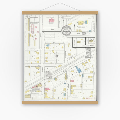 Old map wall art mockup — magnetic wood frame on white wall — Sanborn Fire Insurance Map from Woodburn, Allen County, Indiana (1917) - Complete Map Set