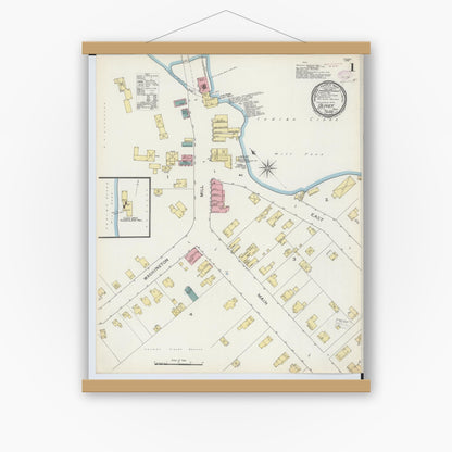 Old map wall art mockup — magnetic wood frame on white wall — Sanborn Fire Insurance Map from Olivet, Eaton County, Michigan (1893) - Complete Map Set