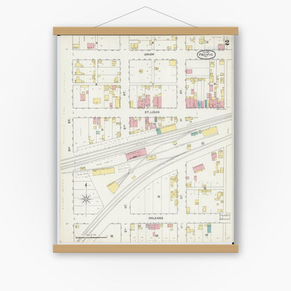 Old map wall art mockup — magnetic wood frame on white wall — Sanborn Fire Insurance Map from Pacific, Franklin County, Missouri (1892), Sheet #0002
