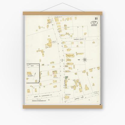 Old map wall art mockup — magnetic wood frame on white wall — Sanborn Fire Insurance Map from Islip, Suffolk County, New York (1909), Sheet #0011