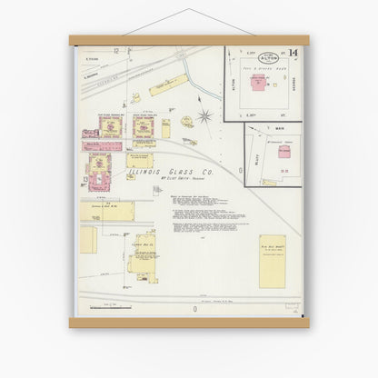 Old map wall art mockup — magnetic wood frame on white wall — Sanborn Fire Insurance Map from Alton, Madison County, Illinois (1897), Sheet #0014