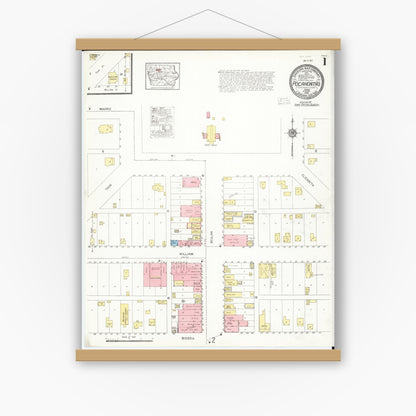 Old map wall art mockup — magnetic wood frame on white wall — Sanborn Fire Insurance Map from Pocahontas, Pocahontas County, Iowa (1916), Sheet #0001