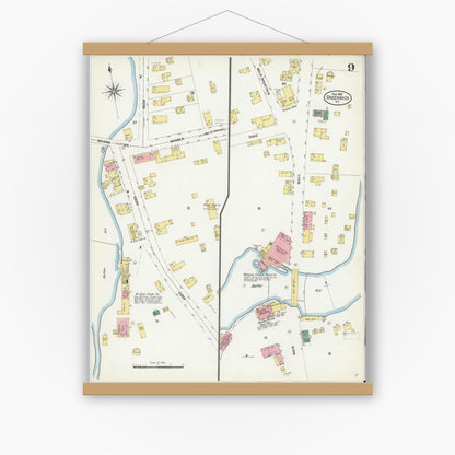 Old map wall art mockup — magnetic wood frame on white wall — Sanborn Fire Insurance Map from Greenwich, Washington County, New York (1907), Sheet #0009