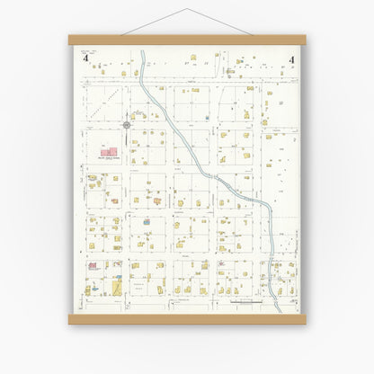 Old map wall art mockup — magnetic wood frame on white wall — Sanborn Fire Insurance Map from Goliad, Goliad County, Texas (1934), Sheet #0004