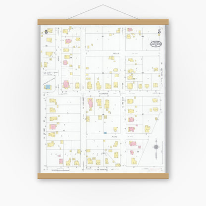 Old map wall art mockup — magnetic wood frame on white wall — Sanborn Fire Insurance Map from Jackson, Cape Girardeau County, Missouri (1931), Sheet #0005