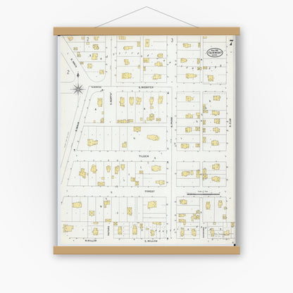 Old map wall art mockup — magnetic wood frame on white wall — Sanborn Fire Insurance Map from Fairmont, Martin County, Minnesota (1905), Sheet #0007