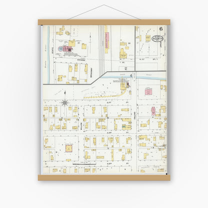 Old map wall art mockup — magnetic wood frame on white wall — Sanborn Fire Insurance Map from Oconto, Oconto County, Wisconsin (1904), Sheet #0006