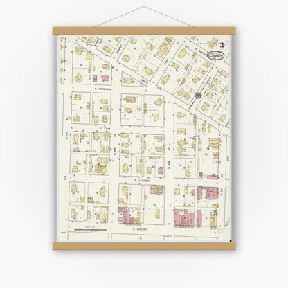 Old map wall art mockup — magnetic wood frame on white wall — Sanborn Fire Insurance Map from Eldorado, Saline County, Illinois (1919), Sheet #0003