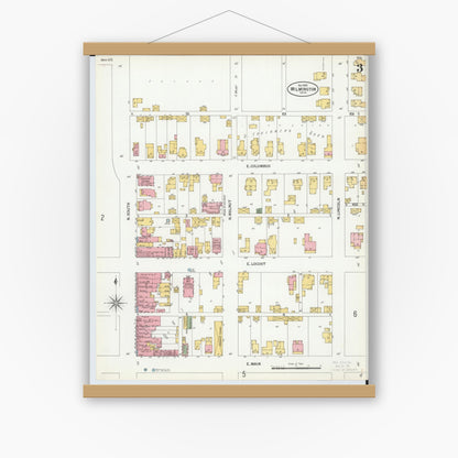 Old map wall art mockup — magnetic wood frame on white wall — Sanborn Fire Insurance Map from Wilmington, Clinton County, Ohio (1900), Sheet #0003