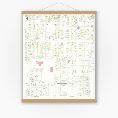 Old map wall art mockup — magnetic wood frame on white wall — Sanborn Fire Insurance Map from Lamesa, Dawson County, Texas (1932), Sheet #0004