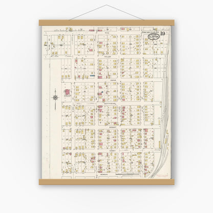 Old map wall art mockup — magnetic wood frame on white wall — Sanborn Fire Insurance Map from Clinton, Vermillion County, Indiana (1921), Sheet #0019