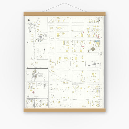 Old map wall art mockup — magnetic wood frame on white wall — Sanborn Fire Insurance Map from Refugio, Refugio County, Texas (1935), Sheet #0005