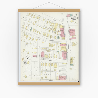 Old map wall art mockup — magnetic wood frame on white wall — Sanborn Fire Insurance Map from Lorain, Lorain County, Ohio (1896), Sheet #0003
