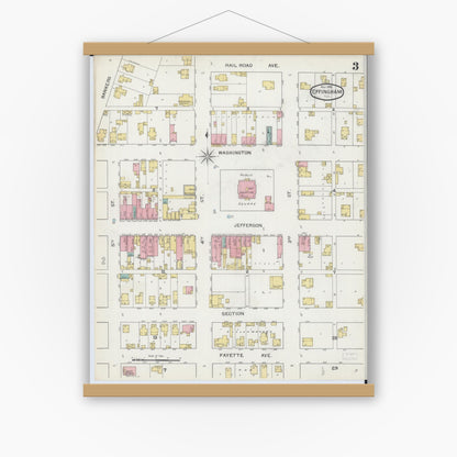Old map wall art mockup — magnetic wood frame on white wall — Sanborn Fire Insurance Map from Effingham, Effingham County, Illinois (1893), Sheet #0003