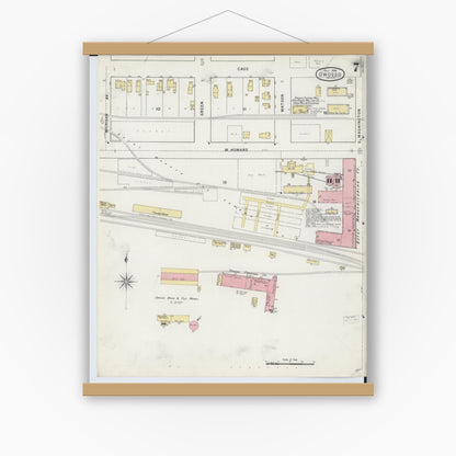Old map wall art mockup — magnetic wood frame on white wall — Sanborn Fire Insurance Map from Owosso, Shiawassee County, Michigan (1894), Sheet #0007