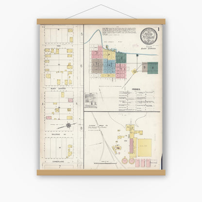 Old map wall art mockup — magnetic wood frame on white wall — Sanborn Fire Insurance Map from Pittsburg, Contra Costa County, California (1911) - Complete Map Set