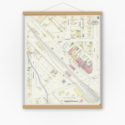 Old map wall art mockup — magnetic wood frame on white wall — Sanborn Fire Insurance Map from Amboy, Lee County, Illinois (1897), Sheet #0002