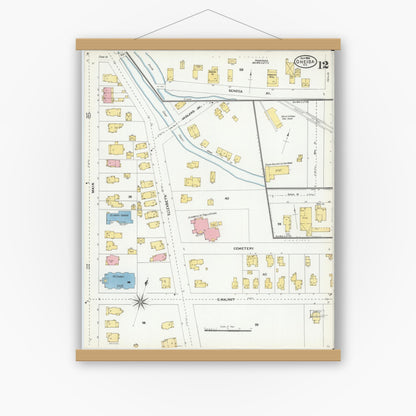 Old map wall art mockup — magnetic wood frame on white wall — Sanborn Fire Insurance Map from Oneida, Madison County, New York (1904), Sheet #0011