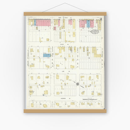 Old map wall art mockup — magnetic wood frame on white wall — Sanborn Fire Insurance Map from Hereford, Deaf Smith County, Texas (1913), Sheet #0004