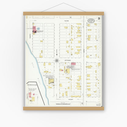Old map wall art mockup — magnetic wood frame on white wall — Sanborn Fire Insurance Map from Tell City, Perry County, Indiana (1909), Sheet #0003